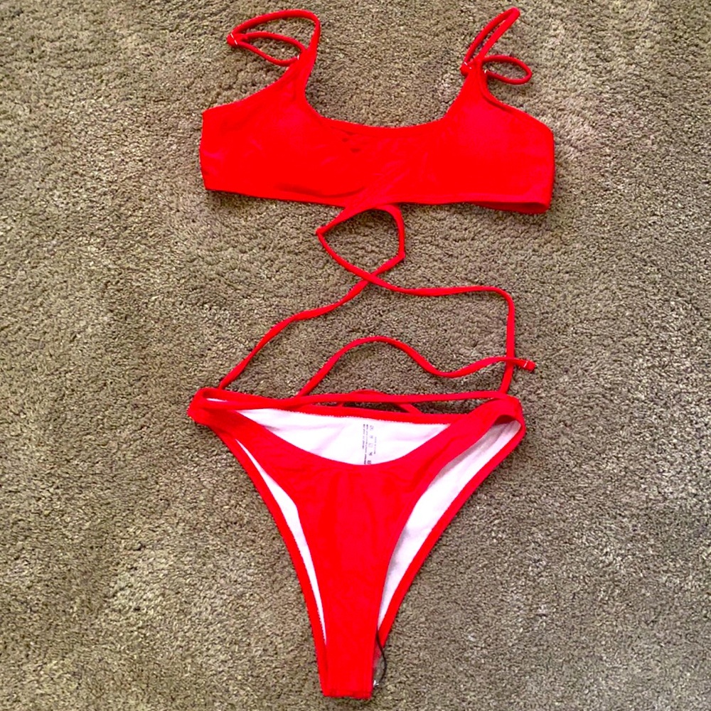 Red two piece bikini set